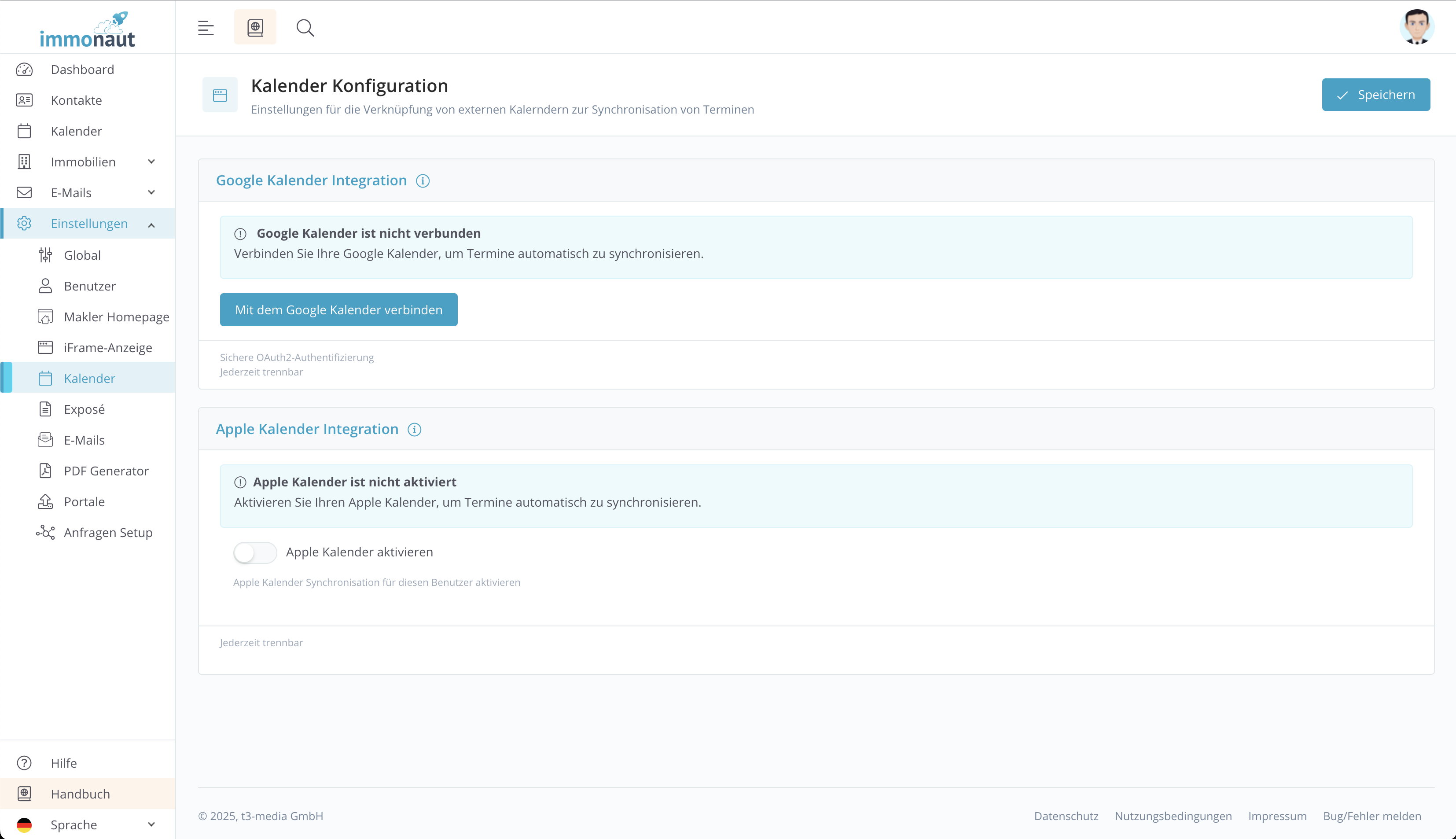 Eine Übersicht der Einstellungen der Kalender-Synchronisation